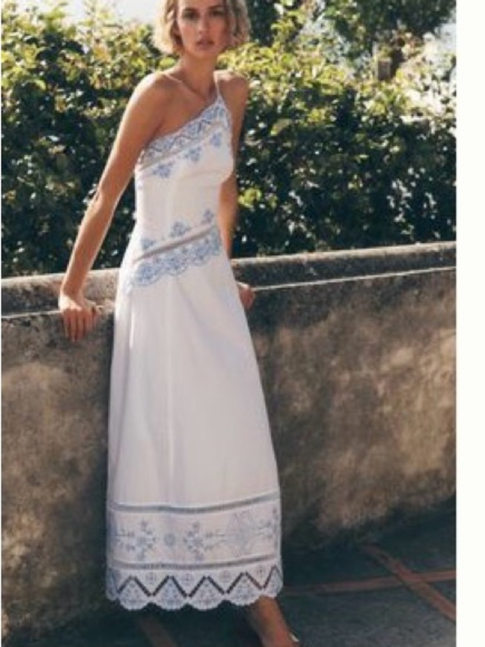 Anthropologie White One-Shoulder Maxi Dress
